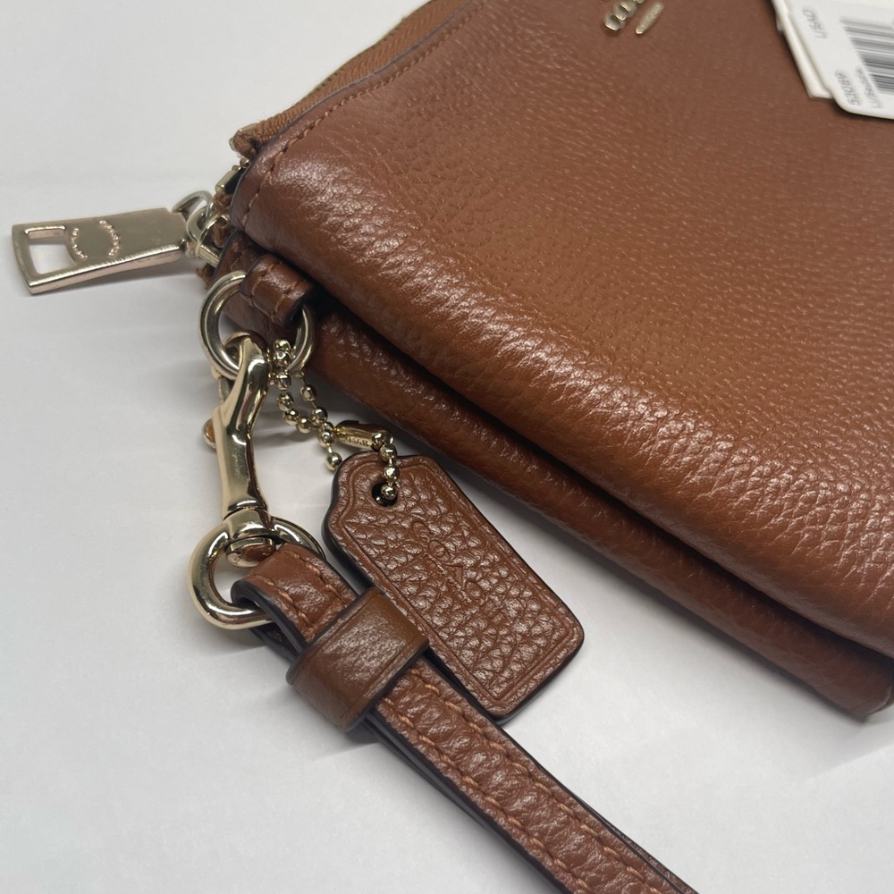 Coach Double Zip Wallet Wristlet – Chestnut Brown Pebbled Leather w/ Tags - Picture 12 of 15